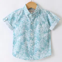 Jash Kids Cotton Woven Half Sleeves Tropical Print Shirt - Aqua-picture-18