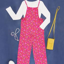 Pantaloons Junior Floral Printed Jumpsuit With Full Sleeves Solid Tee - Pink-image-21
