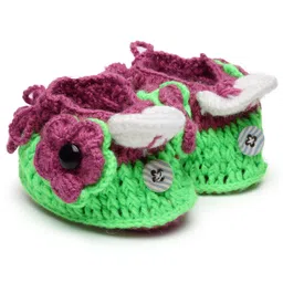MayRa Knits Hand Knitted Floral Crochet Booties - Green-picture-9