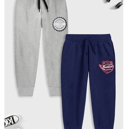 Trampoline Pack Of 2 Typography Printed Track Pants - Grey & Blue-image-2