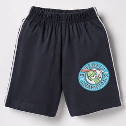Taeko Single Jersey Knit Knee Length Shorts With Text Print - Navy Blue-image-70