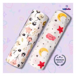 LazyToddler Cotton Soft Flannel Swaddles Wrap for Newborn Baby Set of 2 (Flower & Pink Moon)-1