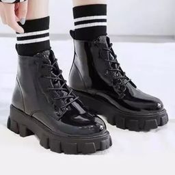 Shoetopia Solid Lace Up Boots - Black-image-76