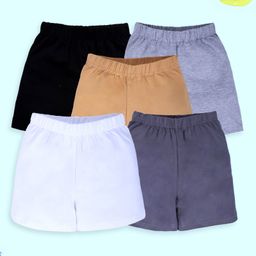 Kiddopanti Cotton Lycra Knit Pack Of 5 Solid Cycling Shorts - Black White Skin Melange & Dark Grey-picture-11