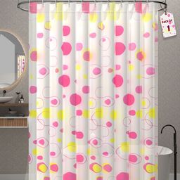 Kuber Industries Pink & White Printed Shower Curtains With Rings-38