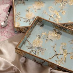 DULI Set of 3 Rectangle Enamel Coated Multipurpose Serving Trays for Home and Dining Table image 2
