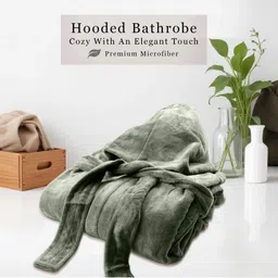HOUSSE Green 450 GSM Hooded Bath Robe With Belt-14