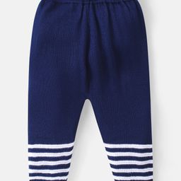 Babyhug Knitted Full Sleeves Sweater Set with Stripes & Colour Block Design - White & Navy Blue image 4
