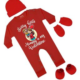 Arvesa Infants Sorry girls Mommy My Valentine Printed Bodysuit with Cap Booties Mitten-picture-37