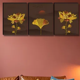 Myntra Elegant Homes Brown 3 Pcs Flowers Floral & Botanical Synthetic Wood Wall Art-image-91