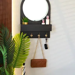 Cinch Home Black Entryway Organiser with Round Mirror with Dual Hooks & Shelf image 3