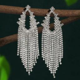 Zaveri Pearls Silver Tone Dazzling Austrian Diamonds Embellished Party Tassel Earrings-ZPFK17222-1