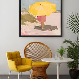 999Store Yellow & Green Child Beach With Umbrella Canvas Wall Art-image-90