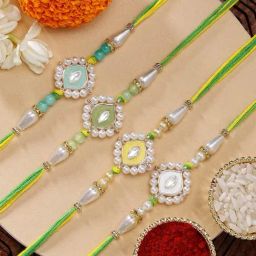 Karatcart Set of 4 Handmade Meenakari Evil Eye Kundan Rakhis for Brother with Roli & Chawal-22