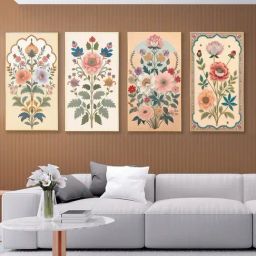 Nestroots Elegant Floral Canvas Art Collection Gold Frame Wall Painting - Set of 4-33