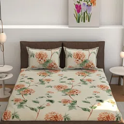 B' Decorlish Beige & Cream-Coloured Floral 220 TC Queen Bedsheet with 2 Pillow Covers-22