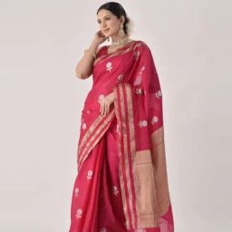 Sutra Attire Pink Ranisa Edit Banarasi Cotton Silk Saree with Unstitched Blouse Piece-picture-42
