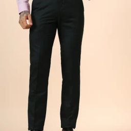 Cantabil Dark Green Regular Fit Checks Trousers-image-70