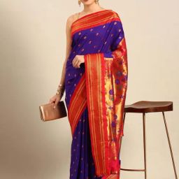 Varkala Silk Sarees Blue & Red Woven Saree With Unstitched Blouse-picture-29