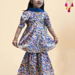 A.T.U.N. Girls Turquoise Printed Kurta Set-image-58