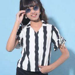 Crimsoune Club Kids Black & White Striped Shirt-image-57