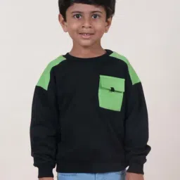 Kiddopanti Boys Black & Neon Green Solid Full Sleeves Sweatshirts Hoodies-image-80