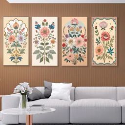 Nestroots Elegant Floral Canvas Art Collection Stretch Canvas Frame Wall Painting - Set of 4-10