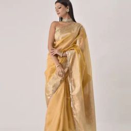 Sutra Attire Mustard Ranisa Edit Banarasi Handwoven Tissue Saree with Unstitched Blouse Piece-image-58