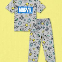Nap Chief Boys Light Grey Cotton Relaxed Fit Character Based Nightsuit Set-image-71