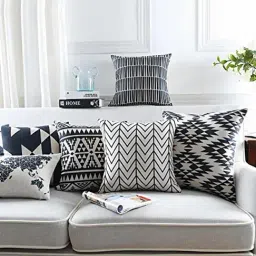 MODERN HOMES Black & White Cotton Cushion Covers - Set of 6-image-22