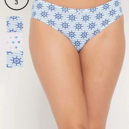 Clovia Cotton Pack of 3 Low Waist Printed Thong with Inner Elastic image 1