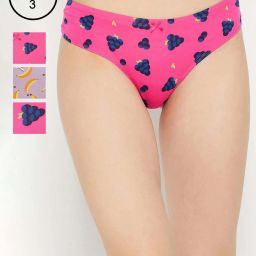 Clovia Cotton Pack of 3 Low Waist Printed Thong with Inner Elastic image 1