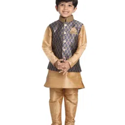 VASTRAMAY Kids Navy & Rose Gold Embellished Kurta Set-image-99