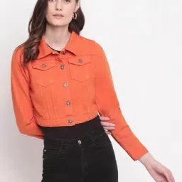 Belliskey Orange Regular Fit Crop Jacket-42