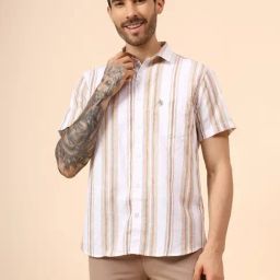 Cantabil Khaki Regular Fit Striped Shirt-picture-13