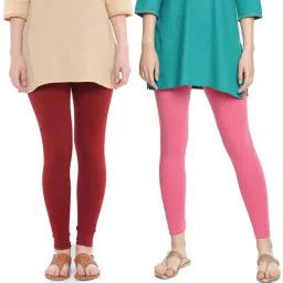 Dollar Missy Maroon & Pink Cotton Leggings (Pack of 2)-image-67