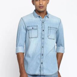 Lee Blue Cotton Slim Fit Shirt-image-44