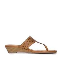 Bata Women's Brown T-Strap Wedges-picture-40