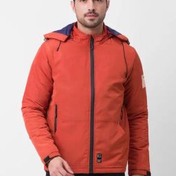 Spykar Orange Straight Fit Hooded Jacket-image-7