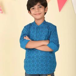 Fabindia Boys Navy Cotton Printed Kurta-image-10