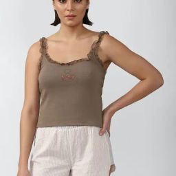 Forever 21 Brown Cotton Embellished Camisole-image-96