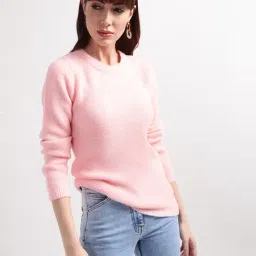 Elle Pink Cotton Regular Fit Sweater-image-63