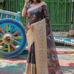 Blissta Grey Woven Saree With Unstitched Blouse-picture-32
