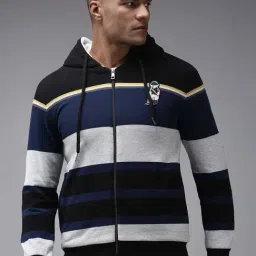 Showoff Multi Cotton Regular Fit Striped Hooded Sweatshirt-44