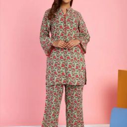 Secret Wish Green Cotton Printed Tunic & Pyjamas Set-picture-4