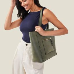 Accessorize London Khaki Solid Medium Tote Handbag-40