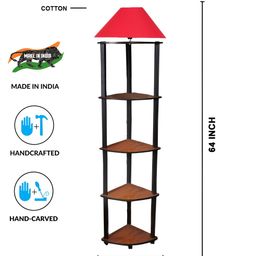 Devansh Red Wooden Shelf Floor Lamp image 2