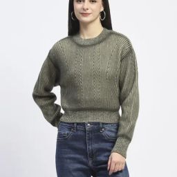 Madame Green Regular Fit Self Pattern Sweater-picture-4