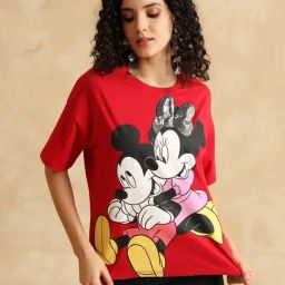 Kazo Red Cotton Relaxed Fit Printed T-Shirt-image-21