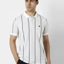 Van Heusen White Cotton Regular Fit Striped Polo T-Shirt-picture-20